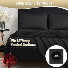 CozySmile Queen Sheet Set Black, 6pc Silky Soft 16" Deep Pocket Cooling