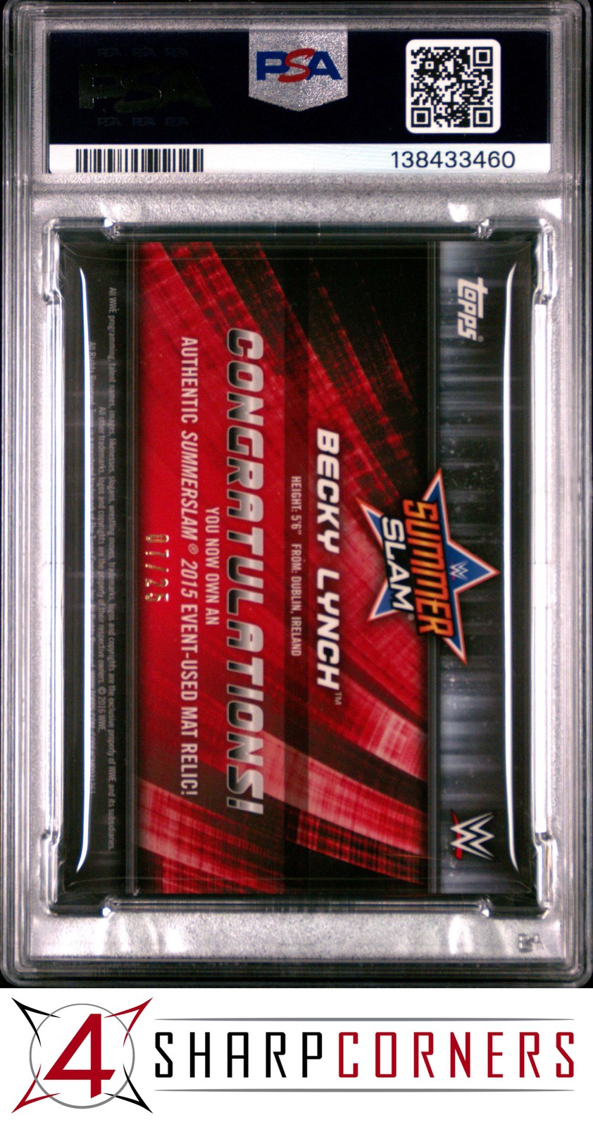 2016 TOPPS WWE DIVA REVOLUTION RELIC 15 SUMMERSLAM PINK BECKY LYNCH RC /25 PSA 8 view 2