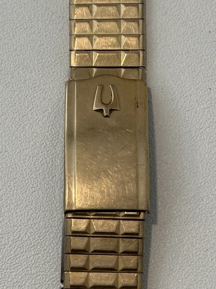 Vintage 10K Gold Filled Caps Bulova Accutron Watch Band USA Stainless Steel Rack - Image 2 of 4