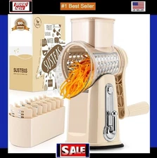 Rotary Cheese Grater w/Handle &5 Blades, Round Slicer & Vegetable Grater
