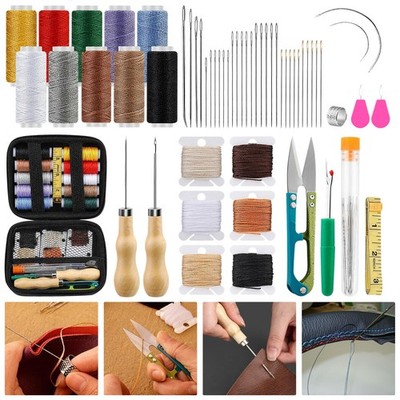 Leather Sewing Kit Upholstery Repair Tool Set Needles Awl w/ 10 Color Thread box