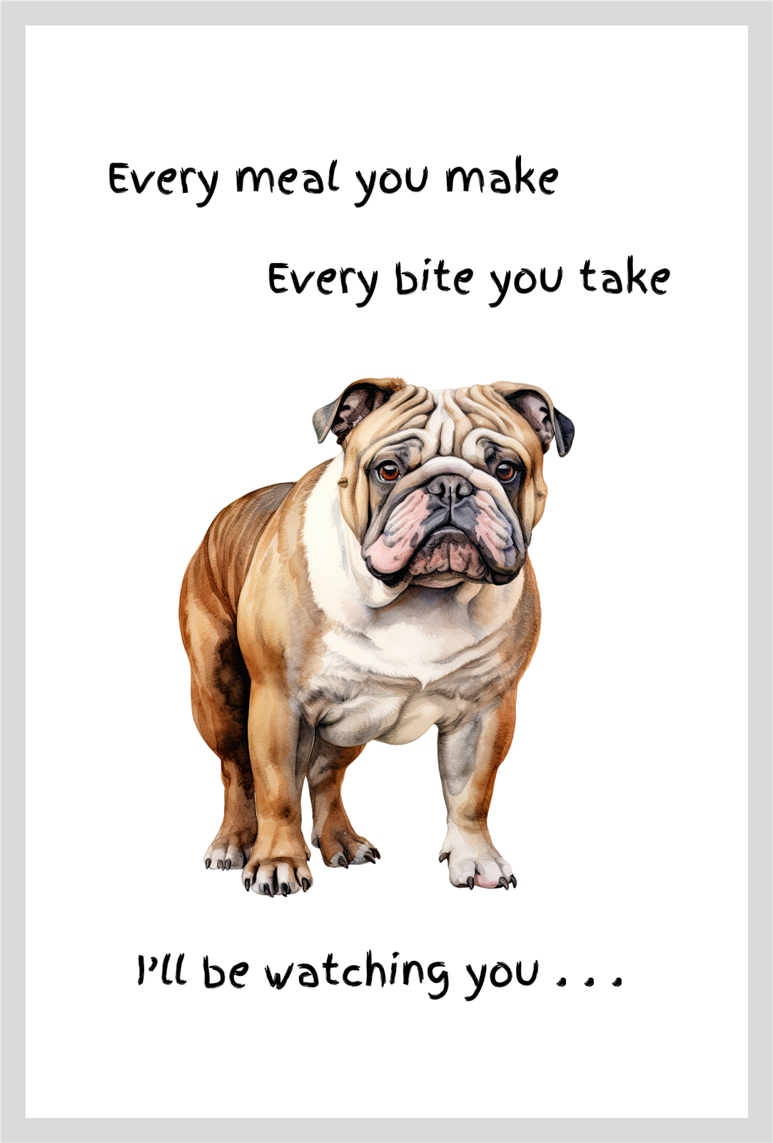 English Bulldog Dog gift Tea Towel Watching You wording fun stocking filler