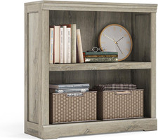 2-Tier Bookcase and Bookshelf, Small Wood Display Storage Shelves Farmhouse Book