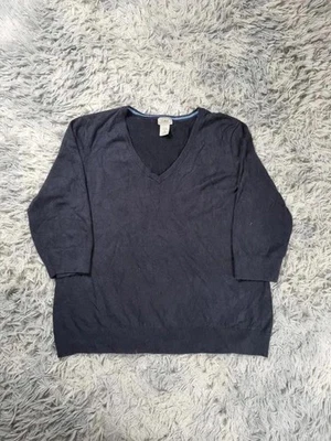 Pull vintage L.L.Bean Col V Coton Bleu Marine Taille 1X - Photo 1/3