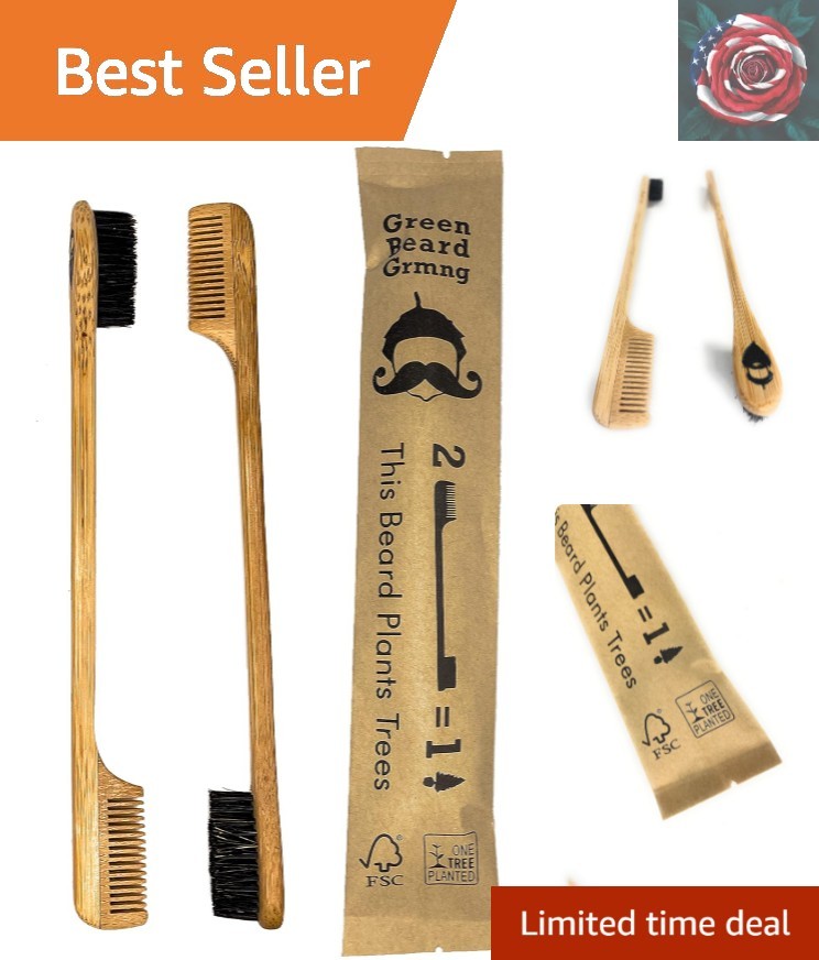 Luxury Boar Bristle Mustache Brush & Comb Set - Designed for Precision Grooming