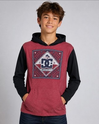 DC Shoes Boys L 6 Hooded Long Sleeve Shirt Red Black Graphic Skate Hoodie
