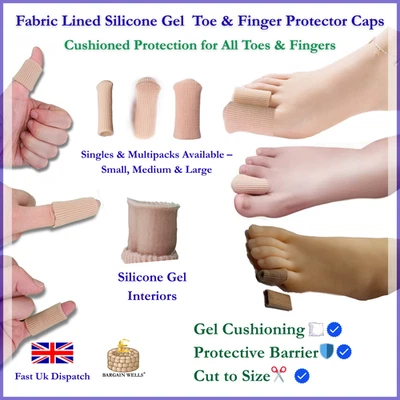 BARGAIN WELLS Toe Finger Gel Protector Sleeve Silicone Pain Relief Corn Blister Cover Caps UK