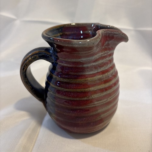 Studio Art Pottery 4.5" Maroon/Blue Glaze Handmade Pitcher - Picture 1 of 7