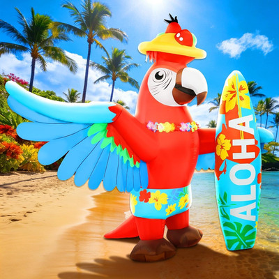 Inflatable Parrot Decorations 5FT Luau Hawaiian Surfboard Blow up Beach Party De