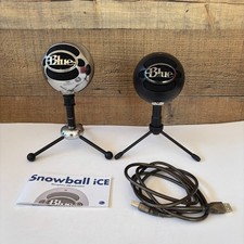 2 Blue Snowball USB Microphones - BLACK iCE  SILVER - w/ 1 USB cable 2 stands