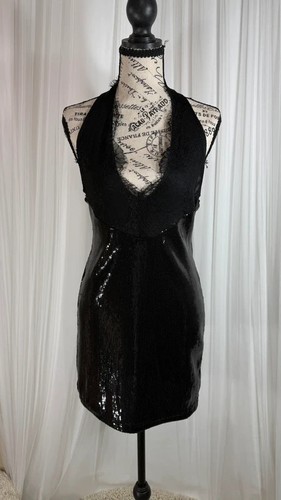 Zara NWT Black Sequin Lace Halter Mini Dress Small Going Out Y2K Party Glam 835