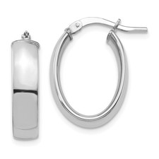 Italian 14k White Gold High Polished 5mm x 20mm Small Oval Hoop Earrings