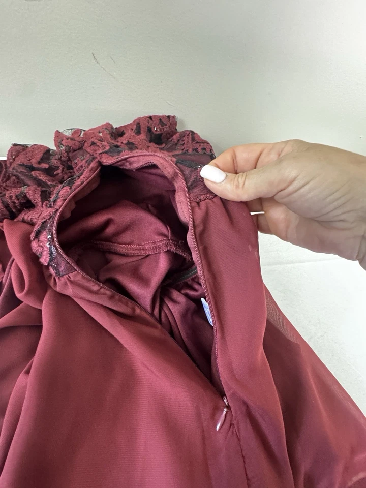 Blusa Babydoll Venus L Borgoña Crochet Gasa Manga Acampanada Top Ajuste Caprimigodo Foto 4 de 4