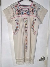 MEXICAN OAXACAN Dress White MULTI COLORED EMBROIDERED XXL VINTAGE