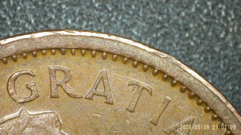 1964 Canadian Penny w/Rim Cud/Railroad Wheel Rim. Buy & get free coin.