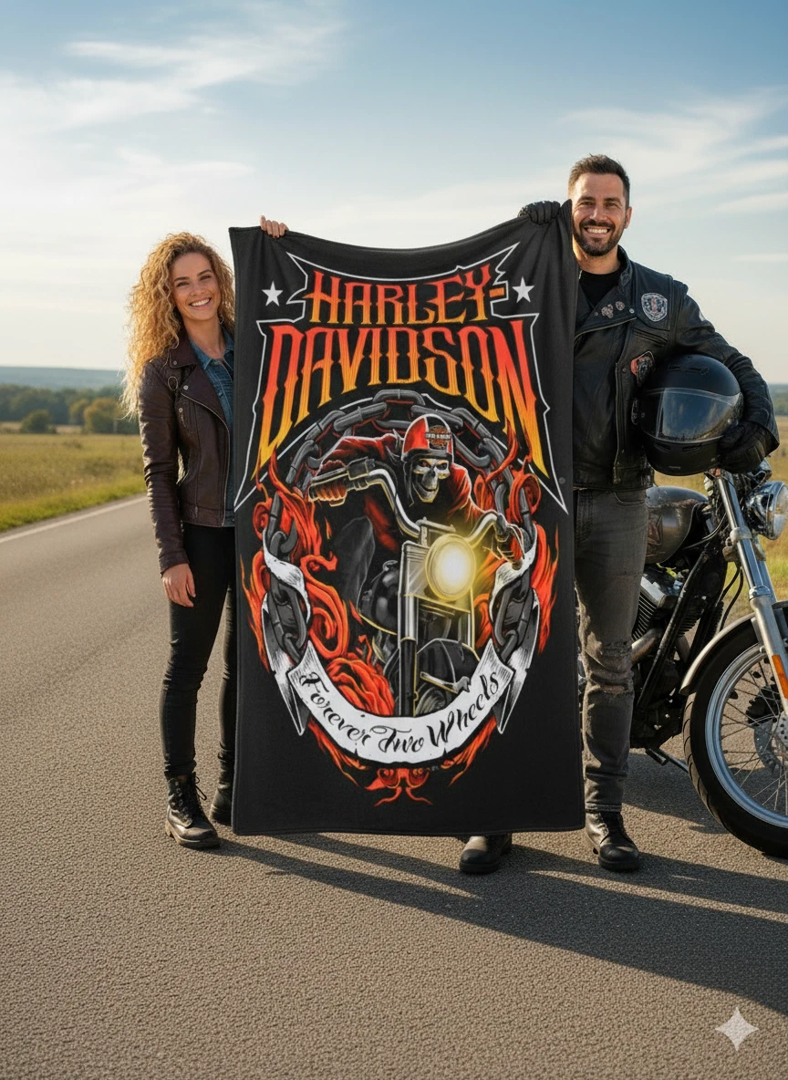 Forever Two Wheels Haarleyy Davidson Fleece Blanket for Bikers