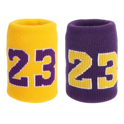 2 Pcs Sports Wristband Sweatbands Number 23 for Men and Women, Yellow/Purple