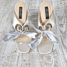 Silver Satin Tie Strap Block Heels Women’s UK 3 Prom Wedding Party