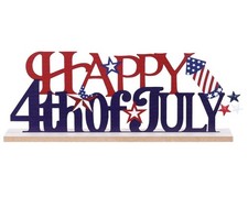 4Th of July Decorations, Metal Happy Fourth of July with Wooden Base, Patriotic