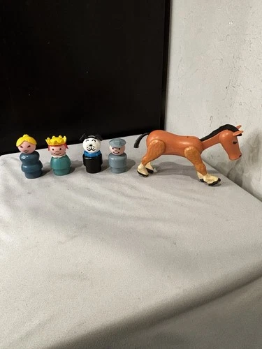 🔥(4) Vintage Fisher Price Little People Figures Toy Set Wood Farm + Horse