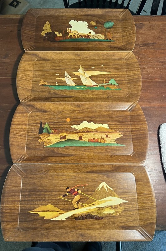 4 Seasonal Design Vintage Hasko Large Wooden Lap Trays 1950 Lithographed