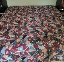 Vintage Handmade Cheater Faux Patchwork Crazy Quilt Full Size 91" X 83"