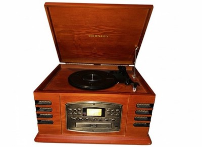 Crosley CR79 Retro Wood Entertainment Center Turntable CD Cassette