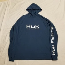 Huk Hoodie Mens Medium Blue Vented Pursuit Fishing Shirt Performance Outdoors