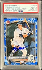 KEVIN MCGONIGLE SIGNED 2025 BOWMAN BLUE PATTERN PROSPECTS PSA 9 AUTO 10   44/125
