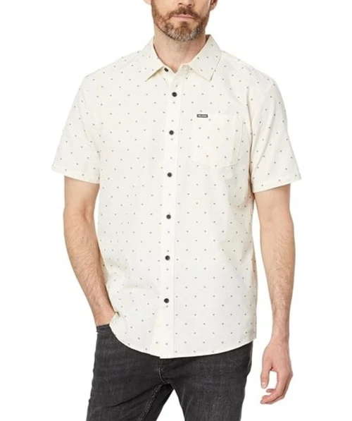 VOLCOM Men's Stonemarcos Short Sleeve Button Down Shirt sz Large Beige Off White - Image 3 of 4