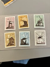 Set of six Portuguese postage stamps from 1971, featuring Portuguese Windmills