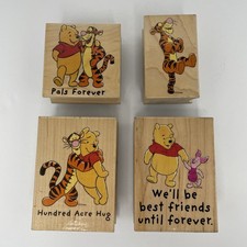 4 VTG Disney Winnie the Pooh Rubber Craft Stamps on Wood Block All Night Media