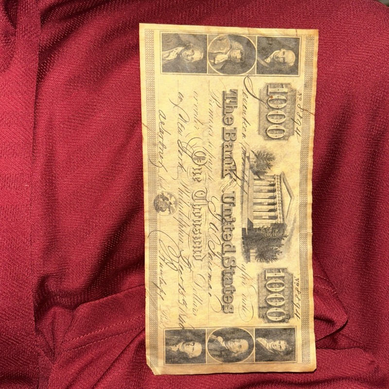 1840 - $1000 BANK NOTE - THE BANK OF UNITED STATES - #8894 - REPRODUCTION
