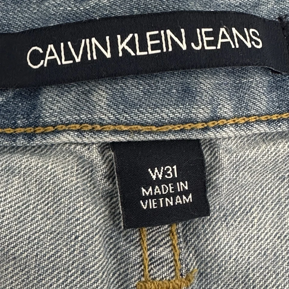 Calvin Klein Denim Shorts Men 31 Blue Rolled Hem Mid Rise Zip Fly Cotton/Linen — 第 3/4 张图片