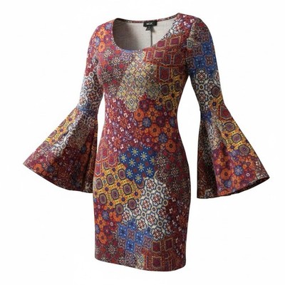 msk jersey dress Paisley A-Line for Women Multicolor Sheer Sleeve Medium Linen Silk