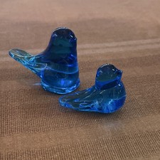 Handmade Glass Bluebird Figurine Set Signed 1983 Bird Art Collectible Sculpture