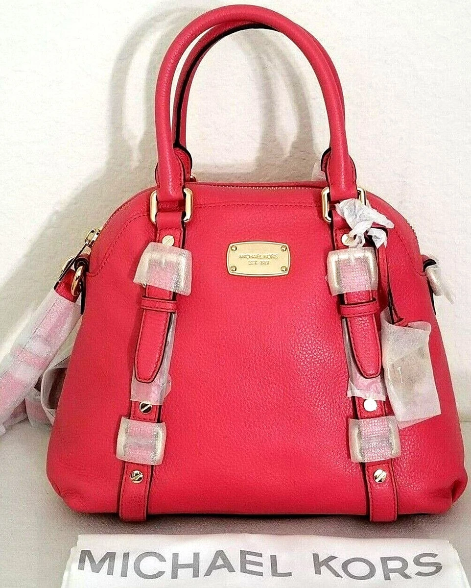 MICHAEL KORS BEDFORD BELTED RED WATERMELON MEDIUM BOWLING SATCHEL BAG NWT