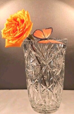 Brilliant Colorless Heavy Lead Crystal Cut Glass VASE High Refractive Index 9.5''