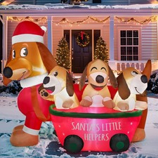5 FT Long Christmas Puppy Inflatable with Built-in LEDs, Self-Inflatable
