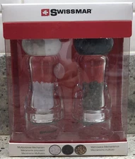 NWT Swissmar Salt/Pepper Mill Set Grinder Adjustable Shakers Marble Stone
