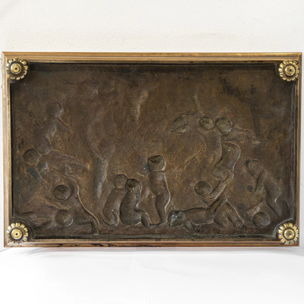 46,5 x 30,3 cm - Jean Denis Larue (1815-1893) Bronze Relief Putto Cherub Paris
