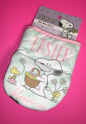 PEANUTS EASTER BLESSINGS MINI MITTS SNOOPY WOODSTOCK Oven Kitchen NEW Set Of 2