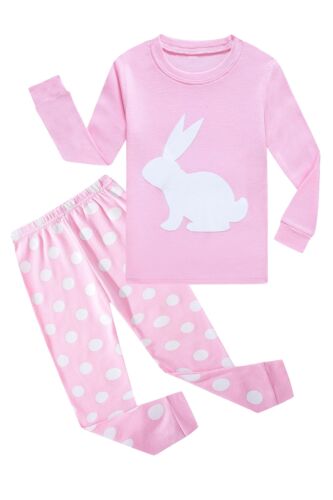 Little Girls Bunny Easter Pajamas 100% Cotton Pink Pjs Sleepwear Toddler Kid 4T