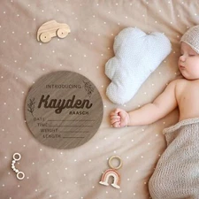 Custom Engraved Wooden Introducing Baby Name Plaque