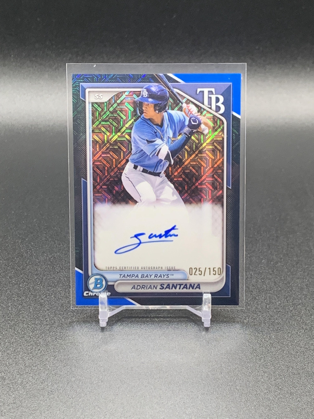 2024 Bowman Adrian Santana BMA-AS Blue Mojo Refractor Auto /150 | Tampa Bay Rays
