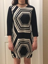 Ann Taylor Navy Geometric Print Dress Size MP