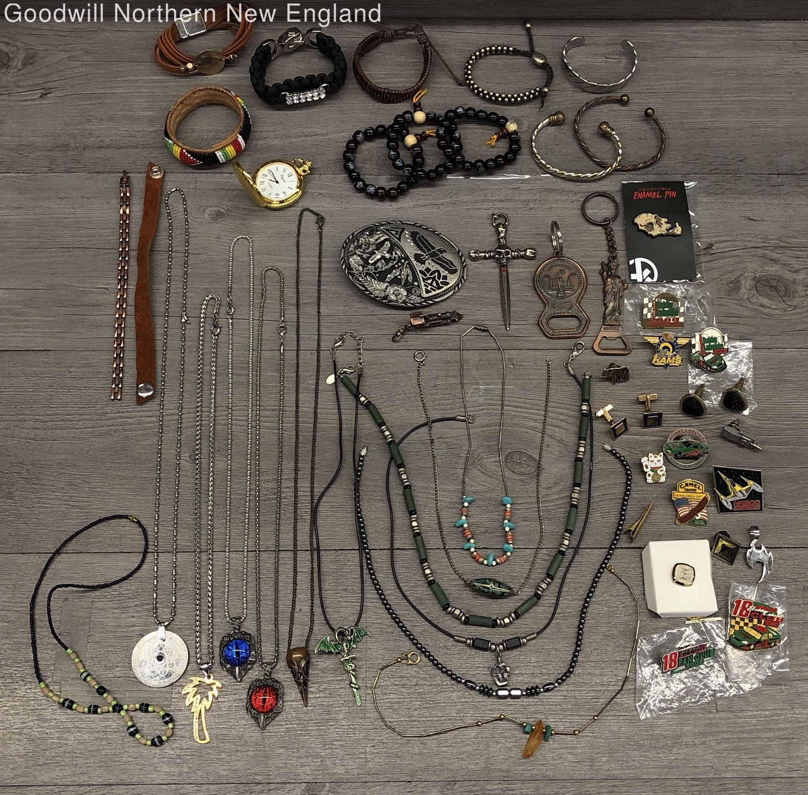 Men's Costume Jewelry & Accessories Lot w. Necklace Bracelet Keychain