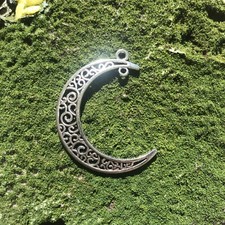 3 Silver Tone Crescent Moon Charms Filigree Crafting Metal Pendant 1.5" Inch