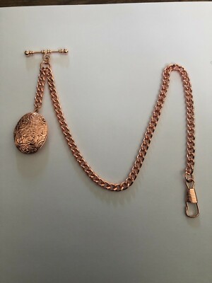 ungewöhnliches Single Albert Rose vergoldet Taschenuhr Kette Anhänger T Bar Medaillon 