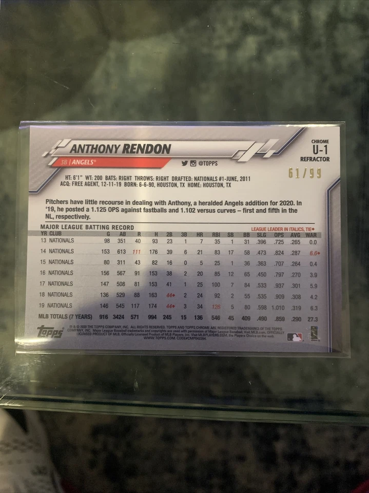 2020 Topps Chrome Update Anthony Rendon Prism Refractor /99 Plus Base🔥 Gorgeous - Image 2 of 4